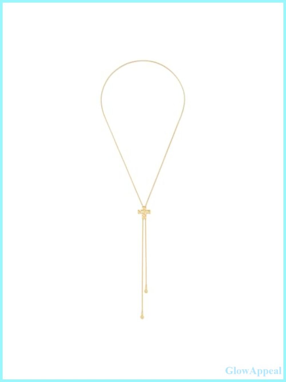 14K Gold Plated Hammered Cross Y Lariat Necklace Adjustable Long Slide Chain